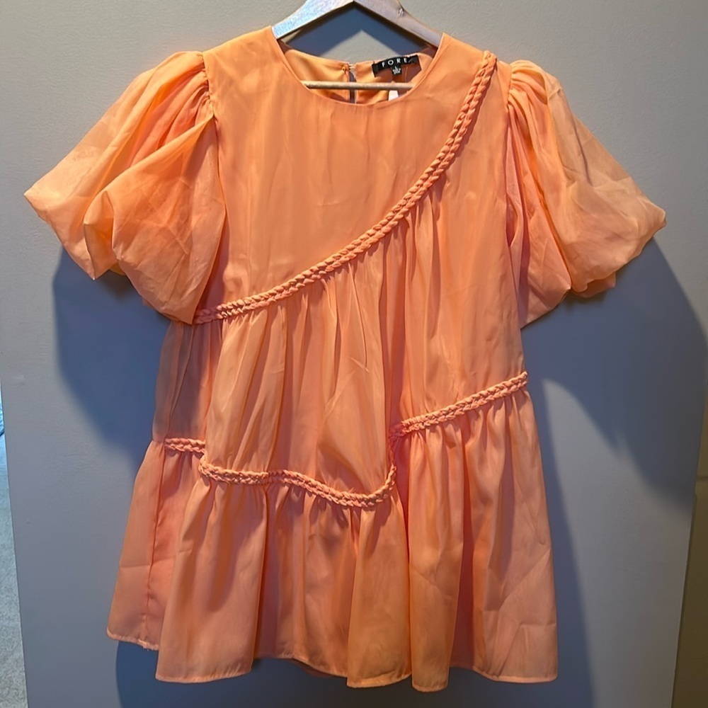 FORE Cassidy Puff Sleeve Mini Dress Orange NWT Size Large